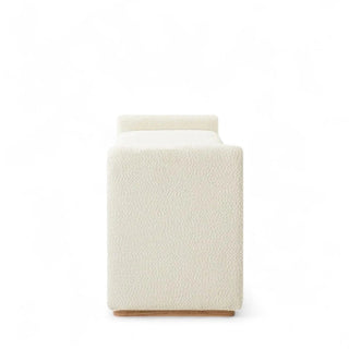 Cream color option of boucle ottoman showing lighter alternative finish