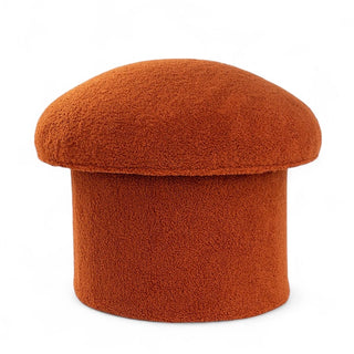 Side profile of Forest Mushroom Storage Ottoman displaying rounded silhouette and boucle texture
