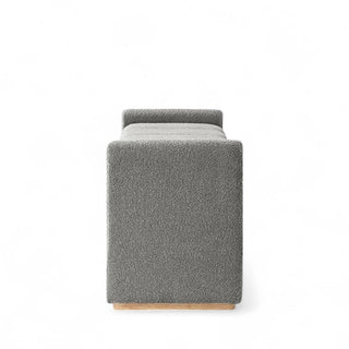Gray color option of boucle ottoman showing alternative to black finish