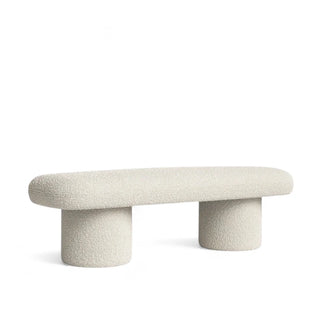 Quarter view of Harmony Pillar Bench highlighting sculptural silhouette