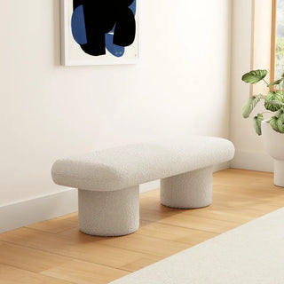 Harmony Pillar Bench styled in minimalist interior with wood flooring
