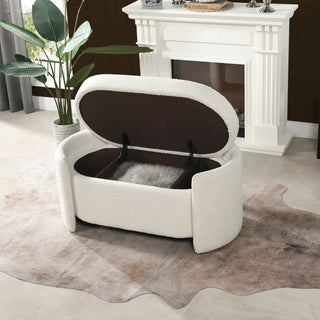 Top view of ivory rounded storage ottoman