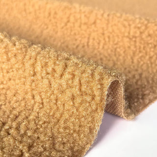 Beige Boucle Fabric - 100% Polyester Plush Texture