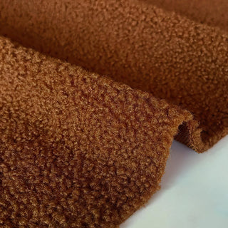 Brown Boucle Fabric - 100% Polyester Plush Texture