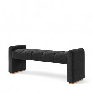 Black boucle ottoman bench with piano key design and chenille fabric upholstery, 55 inches wide