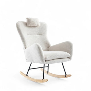 Side angled view showing the gentle rocking curve and plush teddy velvet texture.