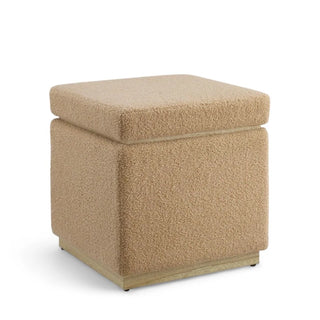Tan boucle storage ottoman alternative color option with minimalist styling