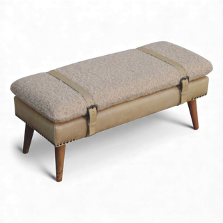 Beige bench with leather straps on a white background