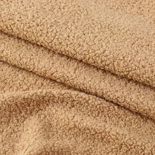 Camel Tan Boucle Fabric - Plush Polyester Blend