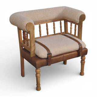 Wooden bench with cushioned seat and backrest on a white background