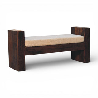 Wooden bench with a cushion on a white background