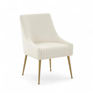Cosette Side Chair in cream boucle fabric with gold legs shown from front angle