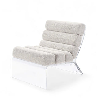 White version of the boucle accent chair with clear acrylic frame
