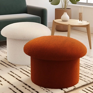 Mushroom Ottoman in neutral living space with cream ottoman showing versatile styling options