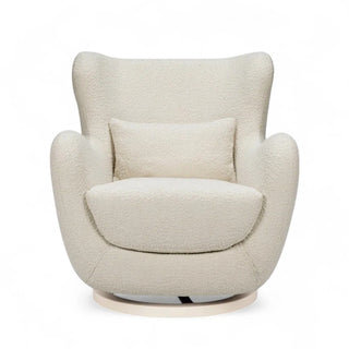 Haven Contour Swivel Chair in ivory boucle fabric showing distinctive curved silhouette