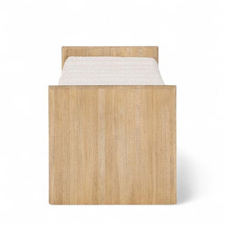 Side profile of Kyoto Bolster Bench showing oak wood construction
