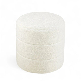 Marina Channel Ottoman in cream boucle fabric showing horizontal channeling detail