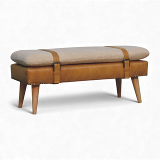Bench with leather and fabric design on a white background
