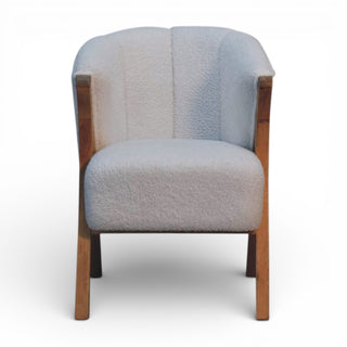 Chair with light gray cushioned seat and backrest on a white background