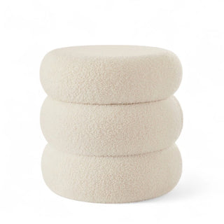 Pebble Storage Ottoman in cream boucle fabric showing stacked cushion design