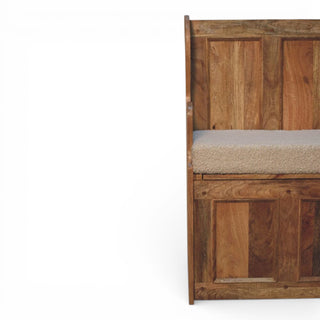 Wooden bench with cushion on a white background