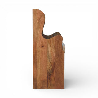 Wooden Boucle Bench with a unique grain pattern on a white background