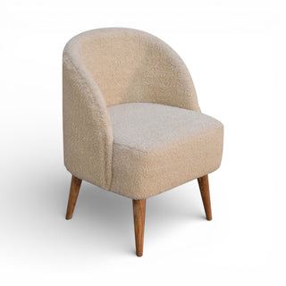 Beige and gray chair with wooden legs on a white background