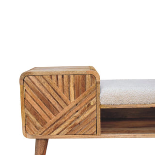 Wooden bench with geometric pattern on a white background