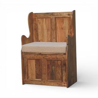 Wooden bench with a cushion on a white background