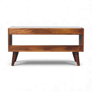 Back view of the Bouclé Bench Cream Nordic Storage showing the full bench, open storage compartment, and cushioned bouclé top.