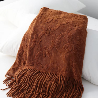 Bouclé Throw Blanket with Fringe – Cozy Textured Bed & Sofa Throw