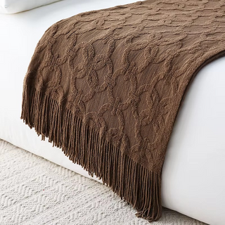 Bouclé Throw Blanket with Fringe – Cozy Textured Bed & Sofa Throw