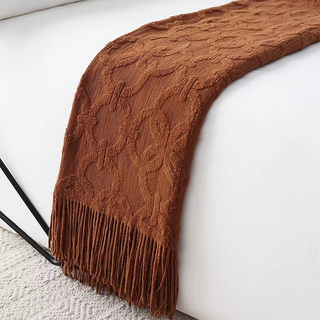 Bouclé Throw Blanket with Fringe – Cozy Textured Bed & Sofa Throw