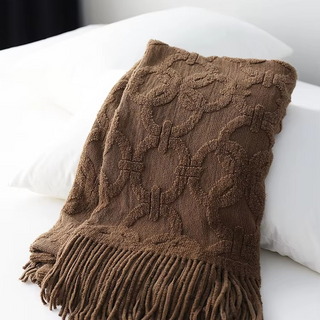 Bouclé Throw Blanket with Fringe – Cozy Textured Bed & Sofa Throw