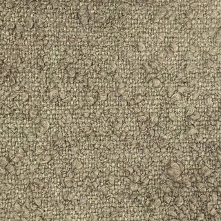 Close-up of grey-brown tweed fabric featuring neutral woven pattern with varied tones.