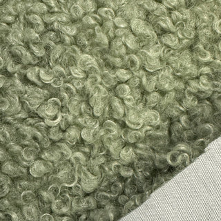 Sage Green Boucle Fabric | 100% Polyester Plush Texture